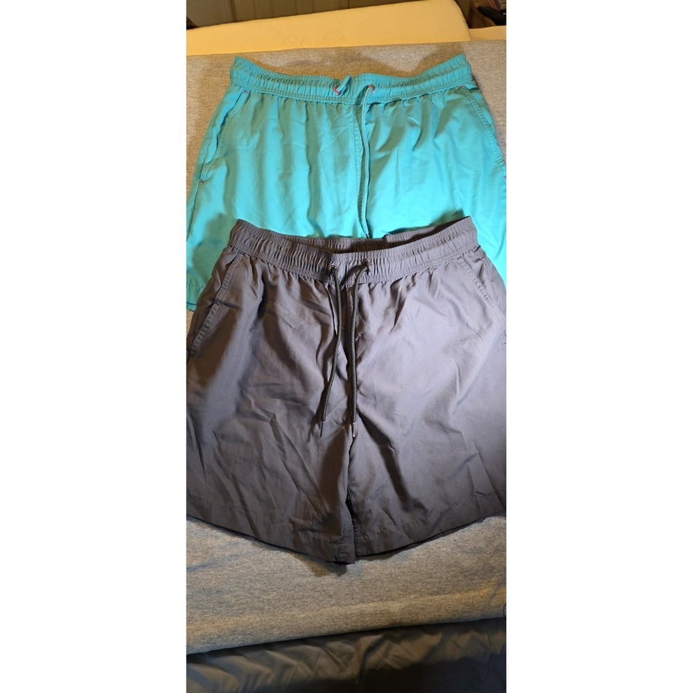 George Mens Swim Trunks Bundle 2 Pack Grey Turquoise Blue Mesh Lined Medium M